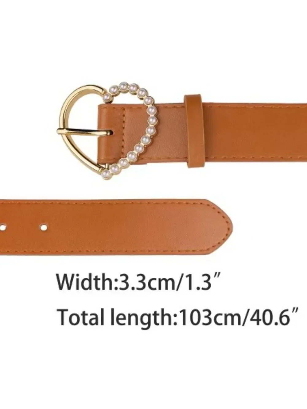 Light Brown Women’s Pearl Heart Buckle Waist Belt Fashion Dress Accessory Chic